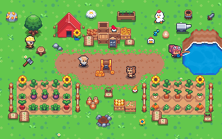 Pixel art farm gameplay in Sunflower Land — grow crops on your blockchain farm